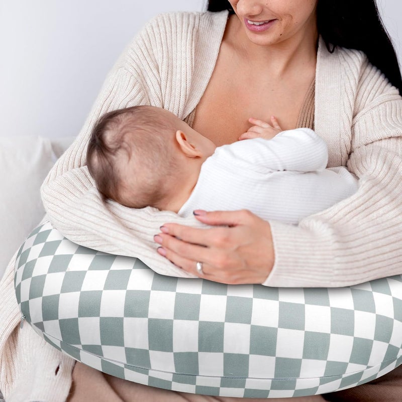 DILIMI 2 Pack Nursing Pillow Cover, Stretchy Removable Case for Breastfeeding Pillows, Ultra Soft Comfortable Slipcover for Baby Girl and Boy, Green and Brown Checkered - Image 4